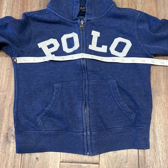 Polo Ralph Lauren Boy’s Size 4 Blue Zip Up Hoodie White POLO Logo Front Pockets - Picture 10 of 13